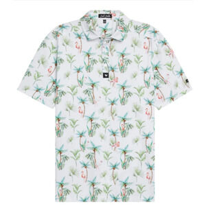 Bad Birdie Golf Polo Shirt Mens Medium White Green Palm Trees Pelican Graphic